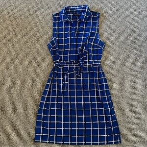 Banana Republic Blue Checkered Sleeveless Dress